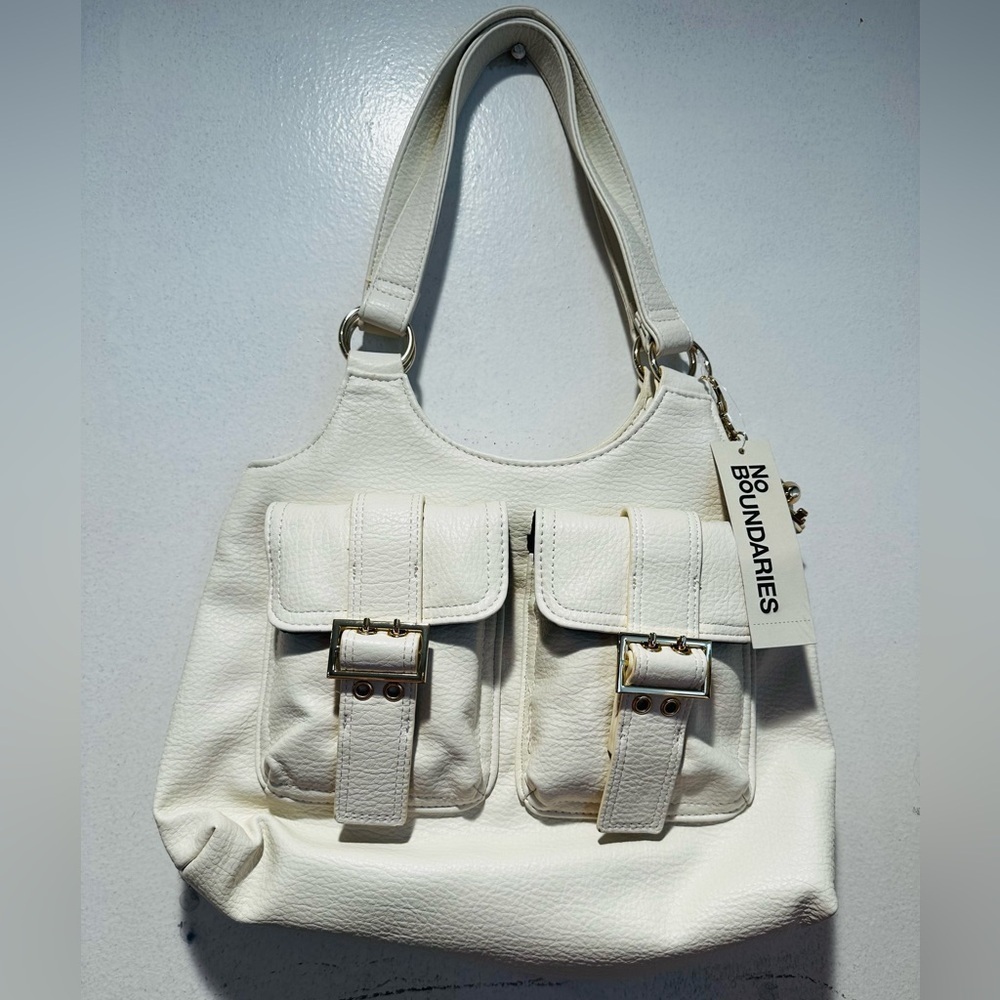 No Boundaries Cream Shoulder Bag with Buckle Pockets